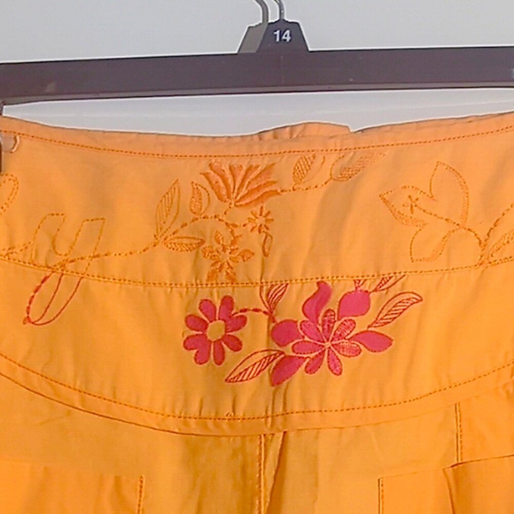 Oilily NWOT Orange Embroidered Floral Flowers Midi Skirt Wide Belt 38 EU 10-12US